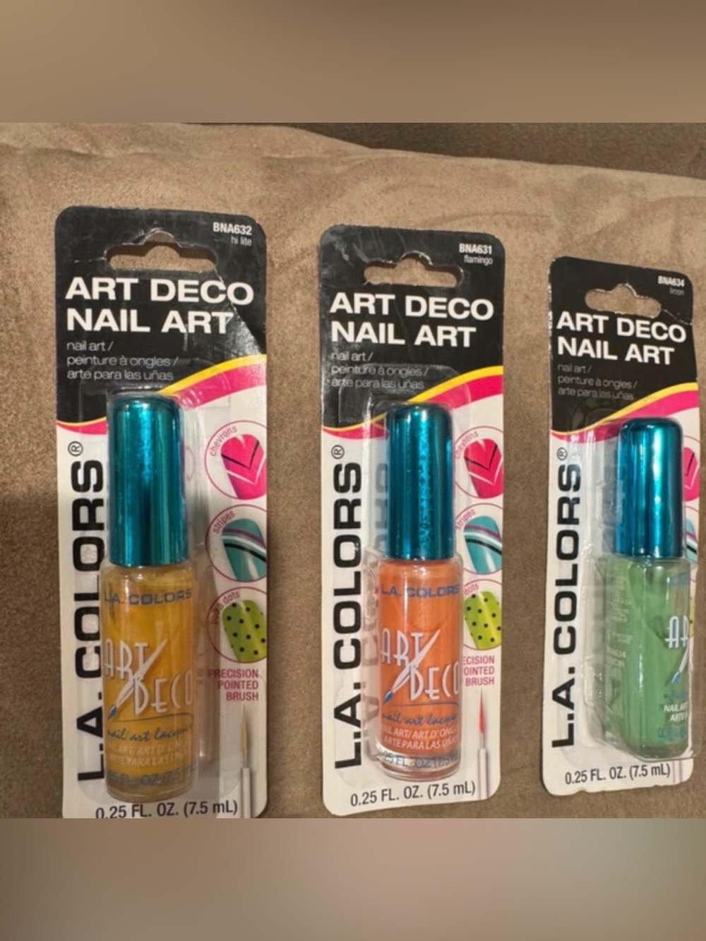 NIP Lot 3 LA Colors Art Deco Nail Art Nail Polish-hi lite, flamingo, limon